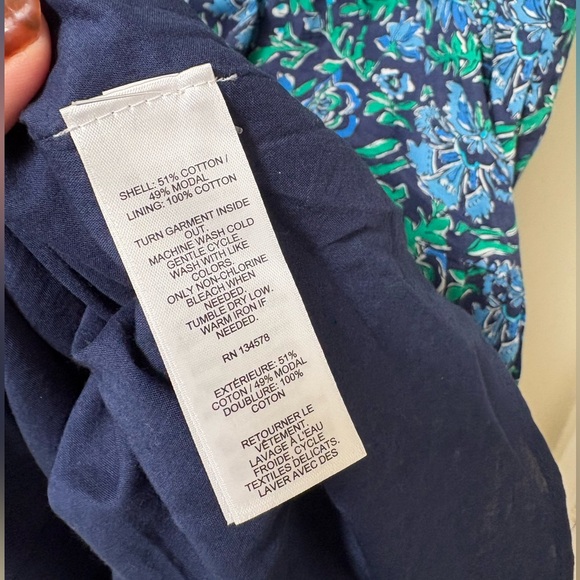 Vineyard Vines Navy Green Floral Smocked Midi Dress - Picture 8 of 9